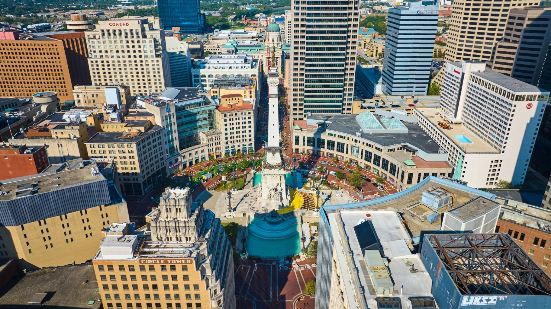 Aerial view of downtown cityscape